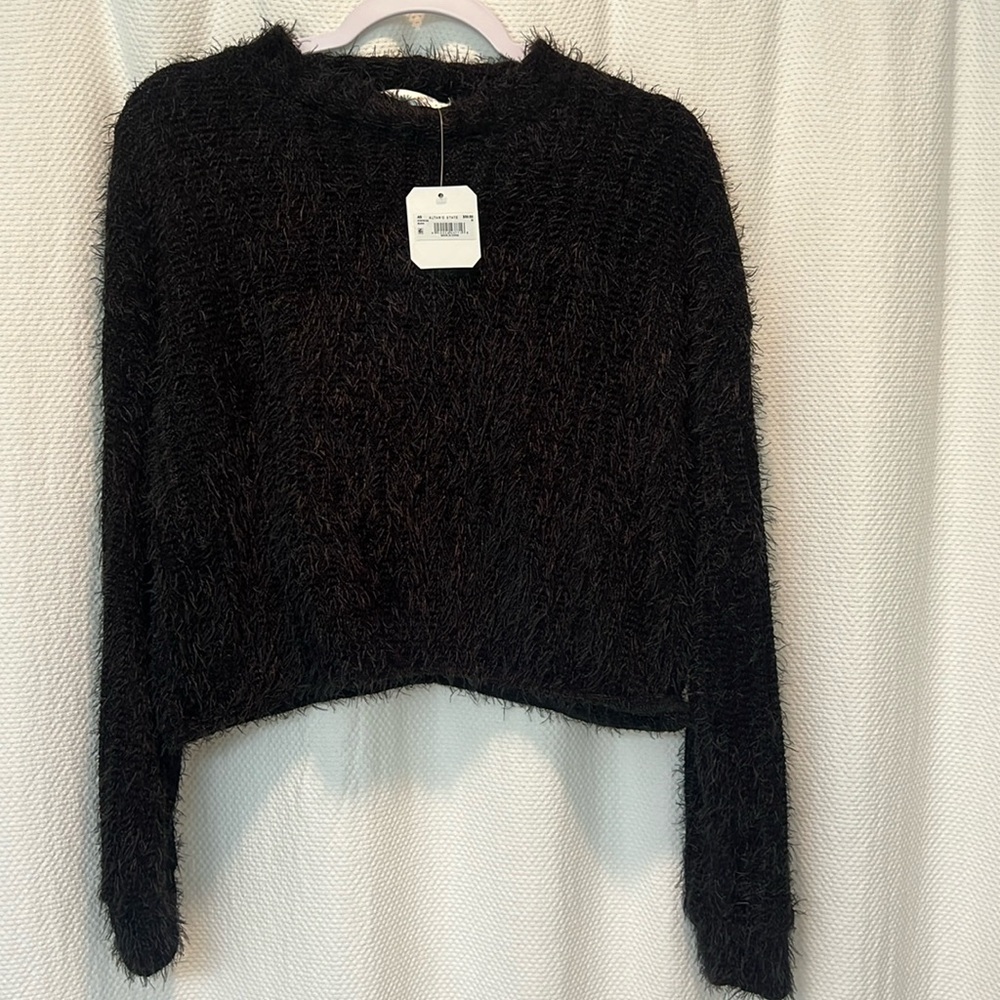 Alter'd State black fuzzy cropped sweater. Size medium. $60 new!